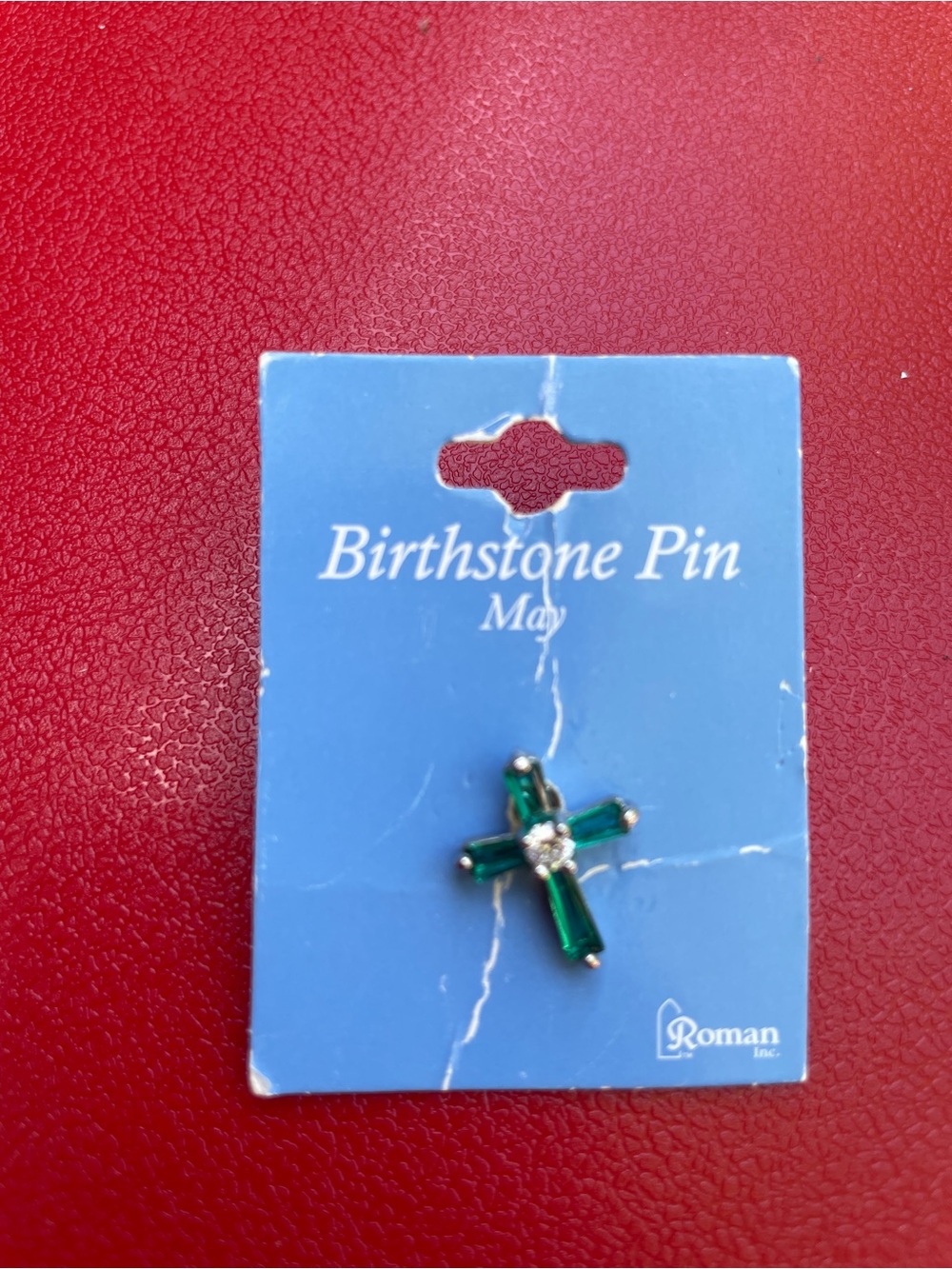 George Emerald Green Crystal Cross Pin
